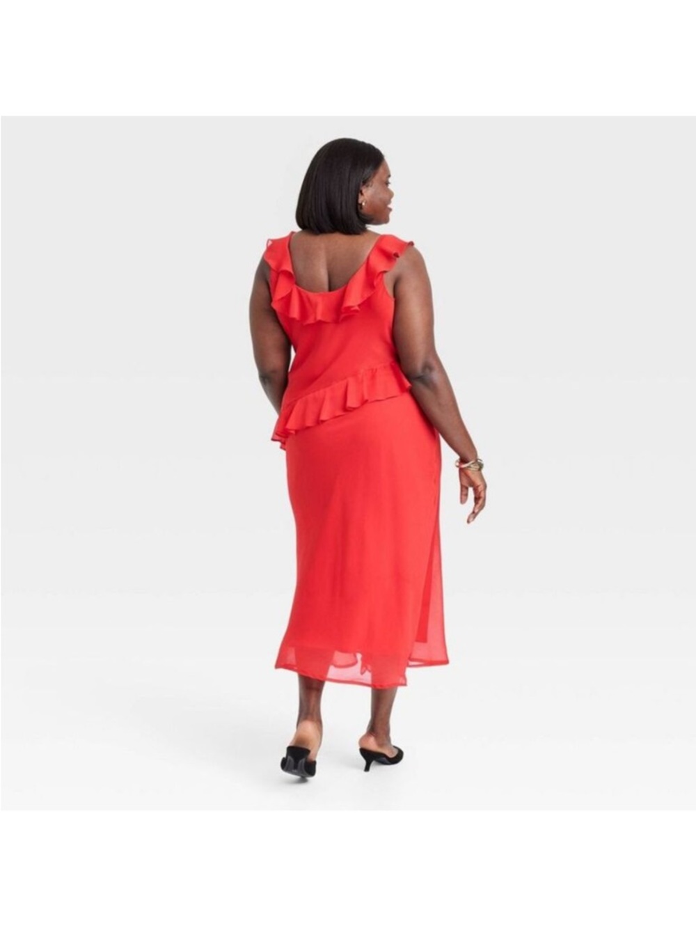 Elegant Red Ruffle Dress Plus XXL - Picture 2 of 9